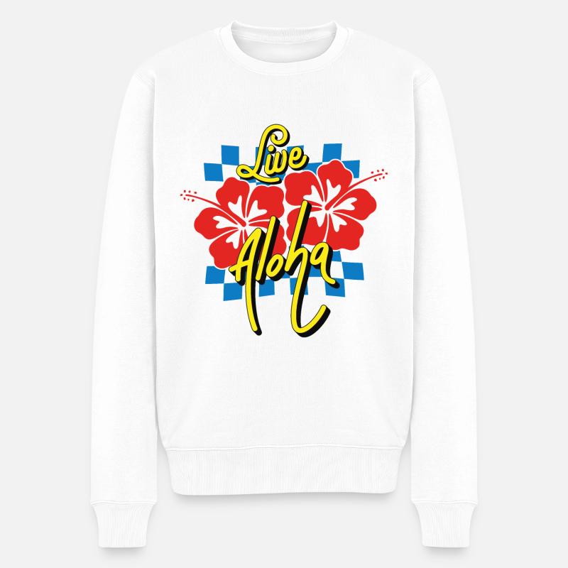 Hawaii Live Aloha Summer Vibe Spruch Retro - Männer Premium Bio Pullover - Weiß