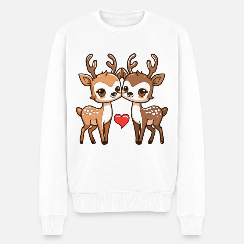 Hirsch Comic Paar Liebe - Männer Premium Bio Pullover - Weiß