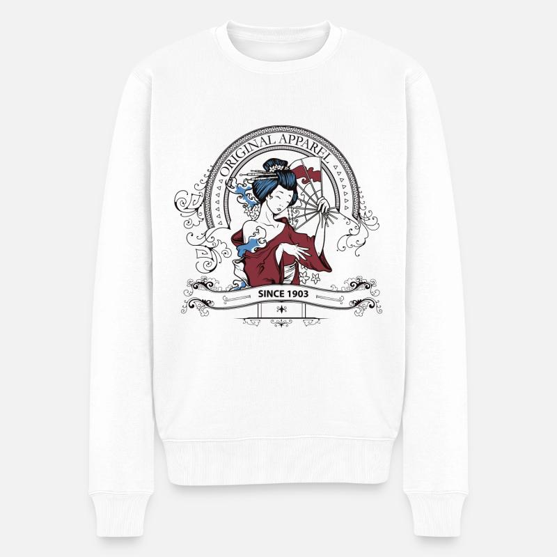 Japan Asiatisch Stäbchen Frau Chinesisch Geschenk - Männer Premium Bio Pullover - Weiß