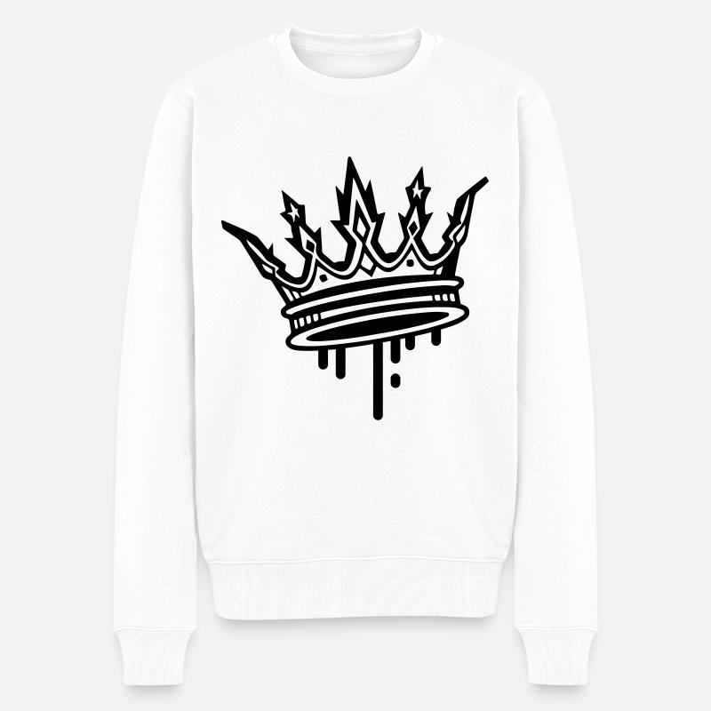 Krone King Symbol - Männer Premium Bio Pullover - Weiß