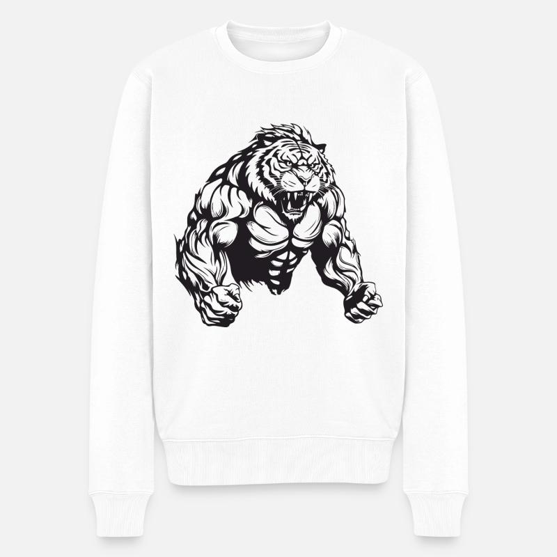 Musculation Tiger Muscles - Pull Premium bio Homme - blanc