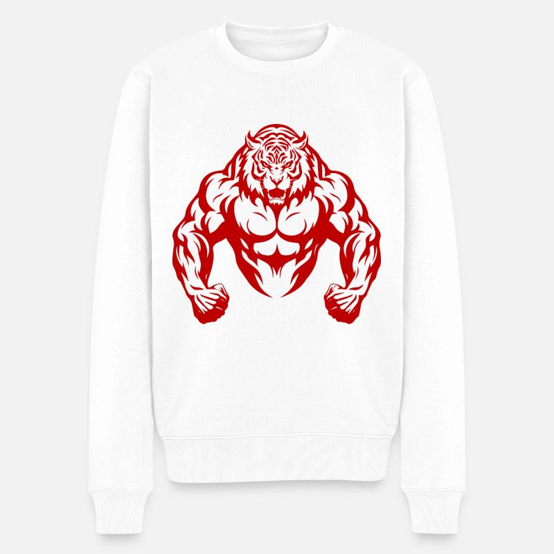Tiger Bodybuilding Muskeln - Männer Premium Bio Pullover - Weiß