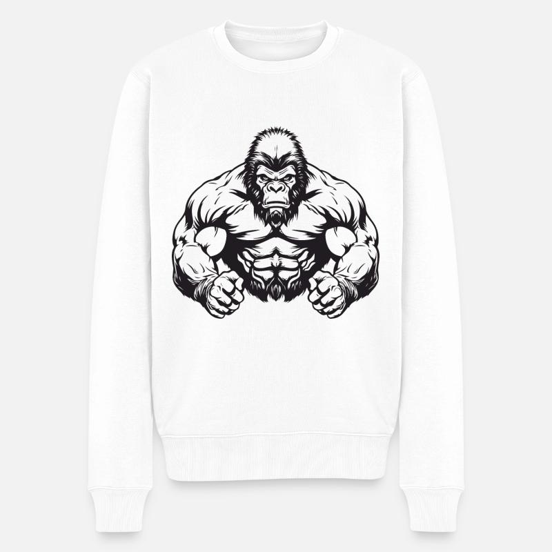 Musculation Gorilla Muscles - Pull Premium bio Homme - blanc