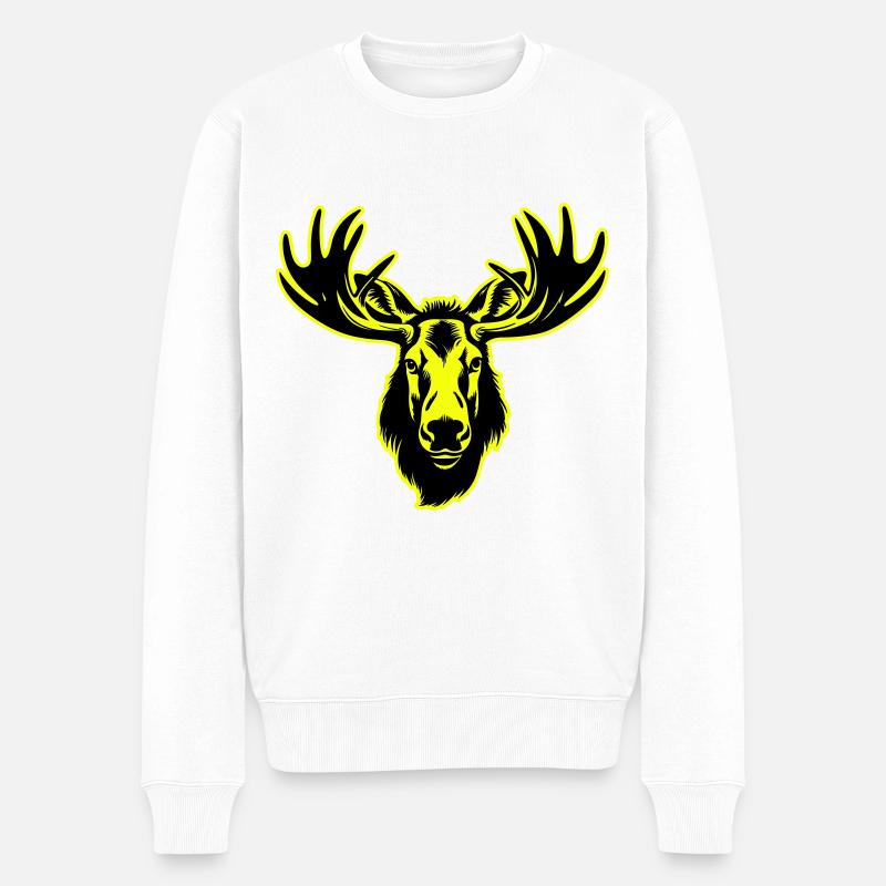 Elch Kopf Porträt Symbol - Männer Premium Bio Pullover - Weiß
