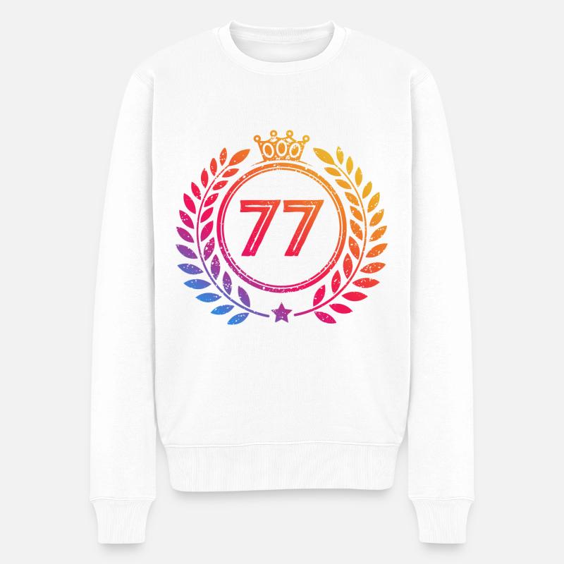 77 Zahl Kranz - Männer Premium Bio Pullover - Weiß