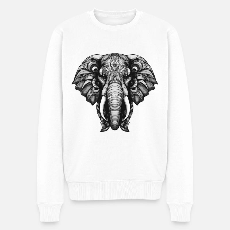 Elefant Tier Kopf - Männer Premium Bio Pullover - Weiß