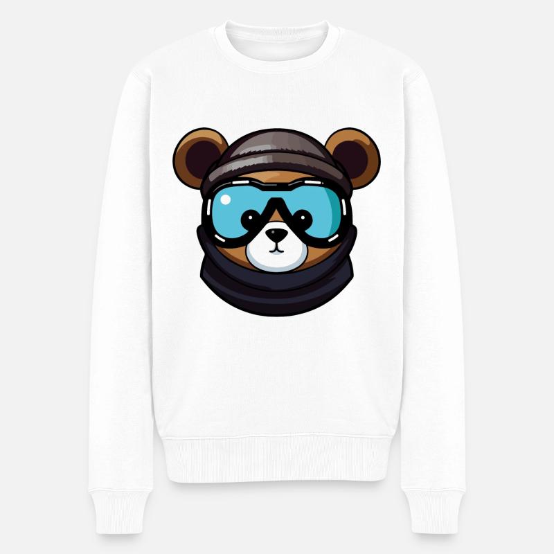 Bär Snowboard Ski Brille Comic - Männer Premium Bio Pullover - Weiß