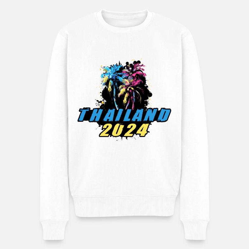 Thaïlande 2024 Vacances Palmiers Multicolores - Pull Premium bio Homme - blanc
