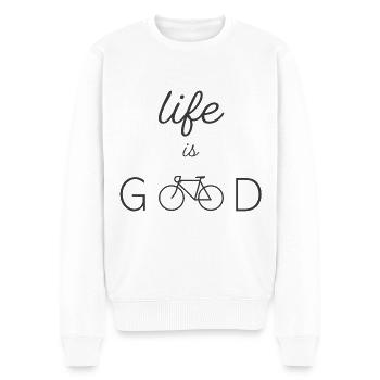 LIFE IS GOOD RENNRAD - Männer Premium Bio Pullover - Weiß - Vorne - Thijin (182cm)
