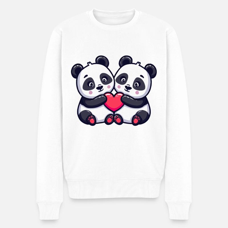 Panda Comic Paar Liebe - Männer Premium Bio Pullover - Weiß