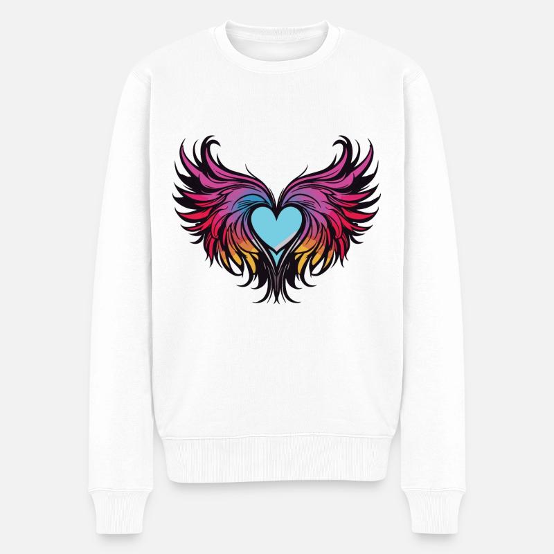 Herz Flügel Engel Liebe - Männer Premium Bio Pullover - Weiß