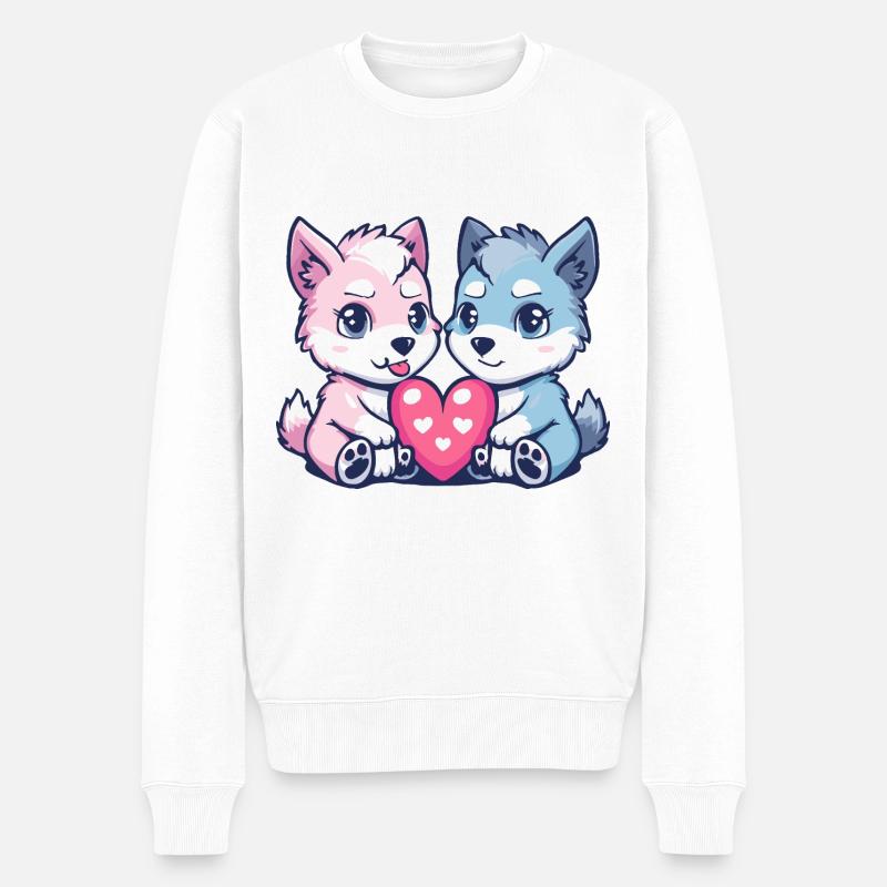 Wolf Comic Paar Liebe - Männer Premium Bio Pullover - Weiß