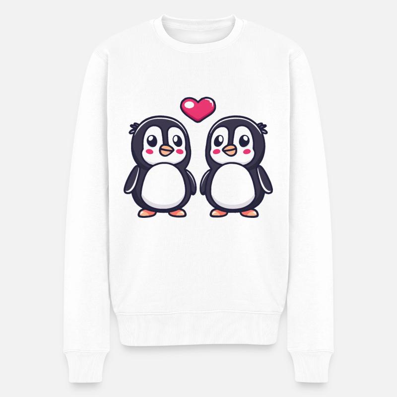 Pingouin Bande Dessinée Couple Amour - Pull Premium bio Homme - blanc