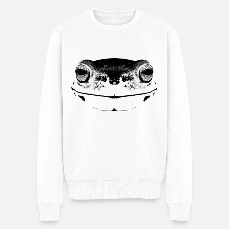 Frosch / Gesicht / frog Face - Männer Premium Bio Pullover - Weiß