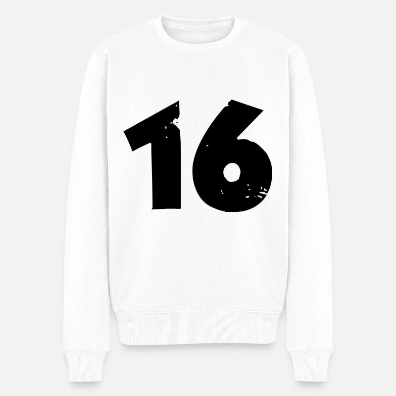 16 Zahl - Männer Premium Bio Pullover - Weiß