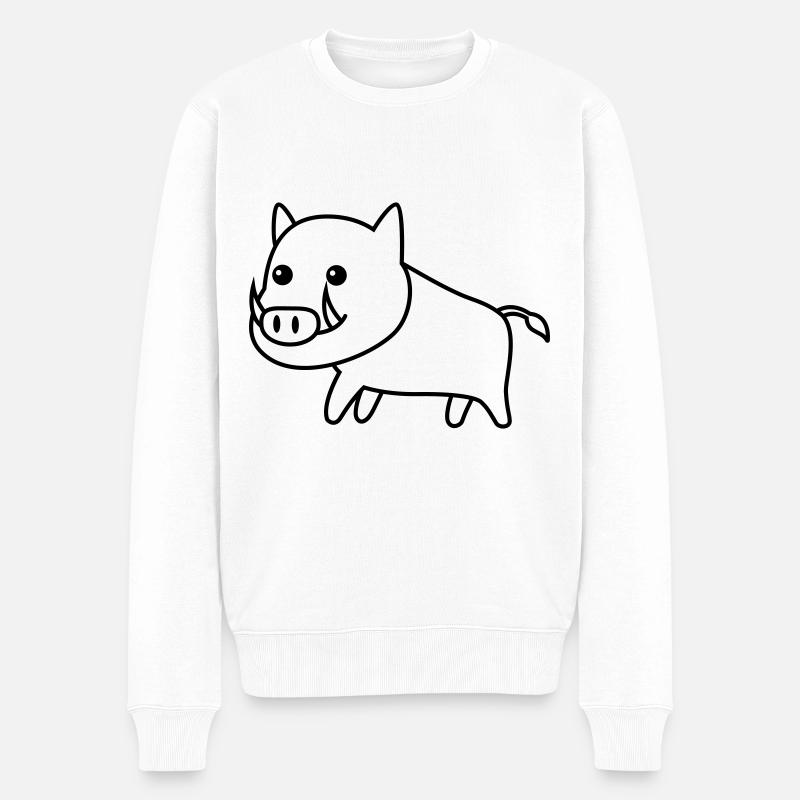 Wildschwein Comic Tier - Männer Premium Bio Pullover - Weiß