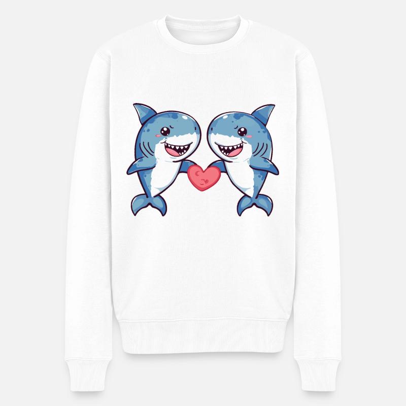 Requin Couple Amour Couple Amoureux - Pull Premium bio Homme - blanc