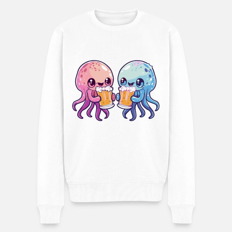 Jellyfish Bière Drôle De Fête - Pull Premium bio Homme - blanc