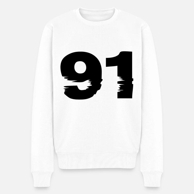 91 Zahl - Männer Premium Bio Pullover - Weiß