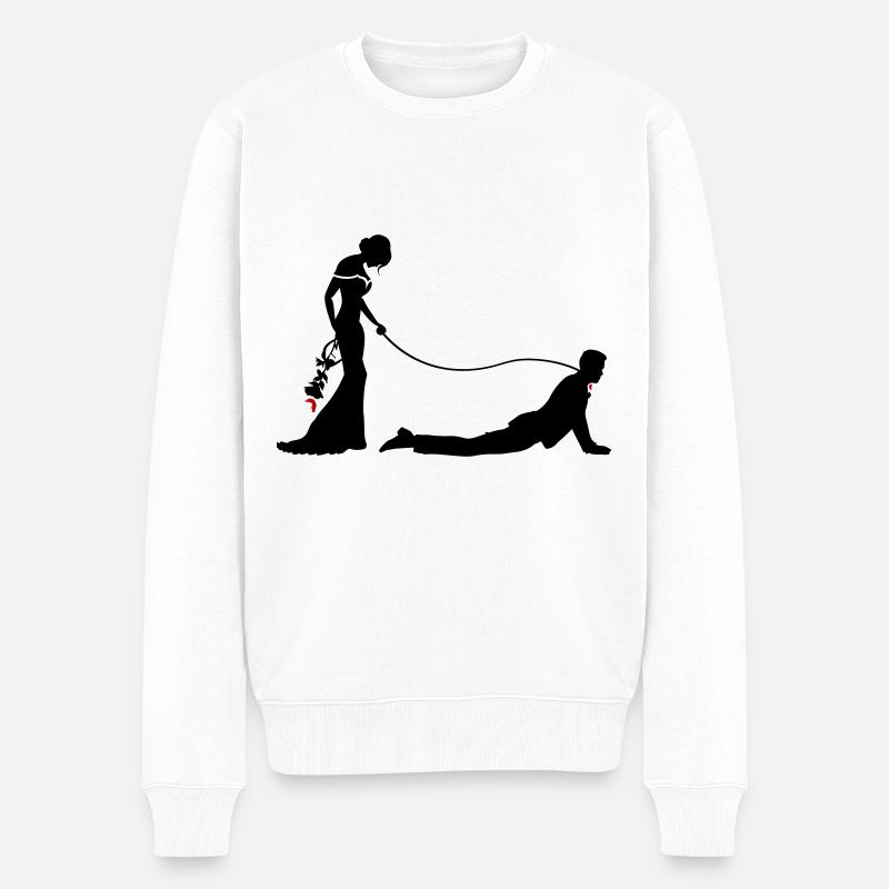 Hochzeit Brautpaar Leine - Männer Premium Bio Pullover - Weiß