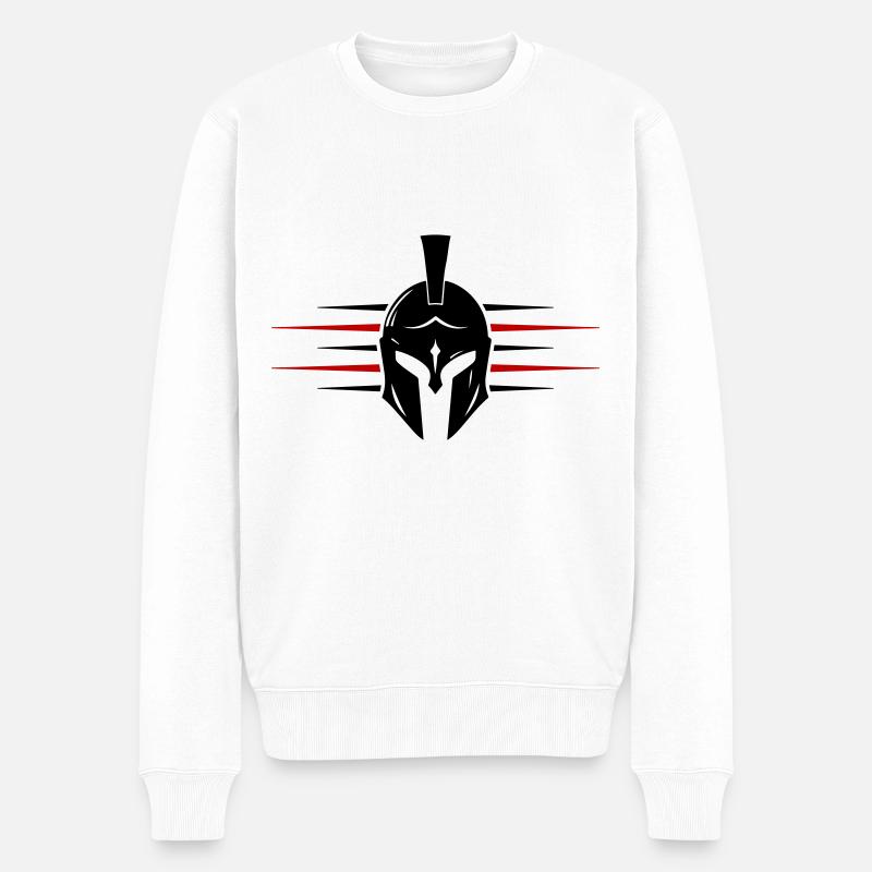 Casque Spartiate Guerrier Gladiateur - Pull Premium bio Homme - blanc