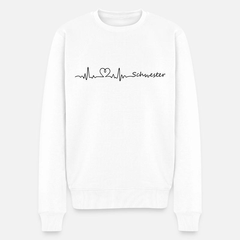 Schwester Herzschlag Puls Frequenz Linie - Männer Premium Bio Pullover - Weiß