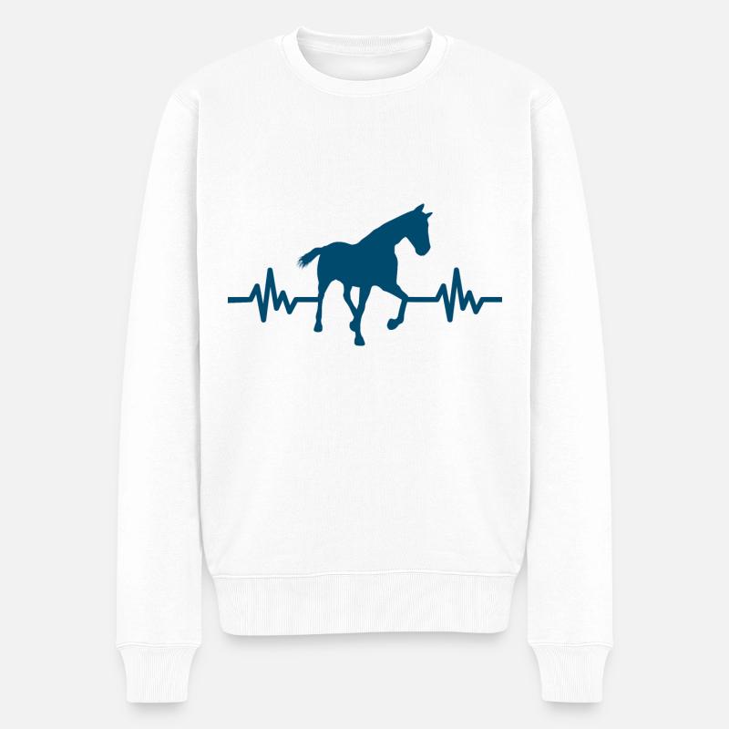 Herzschlag - Pferd Hengst Stute Ross Reitsport - Männer Premium Bio Pullover - Weiß