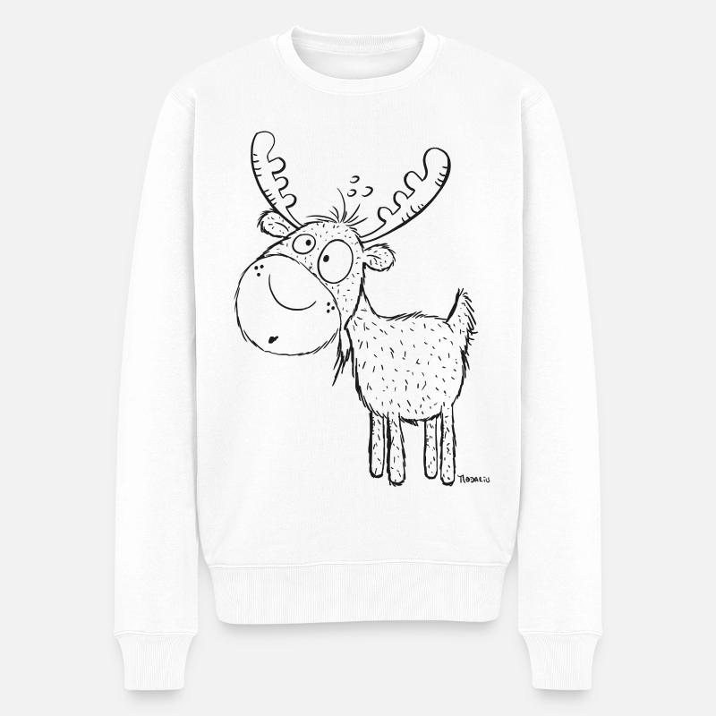 Lustiger Elch - Elche - Hirsch - Reh - Geschenk - Männer Premium Bio Pullover - Weiß