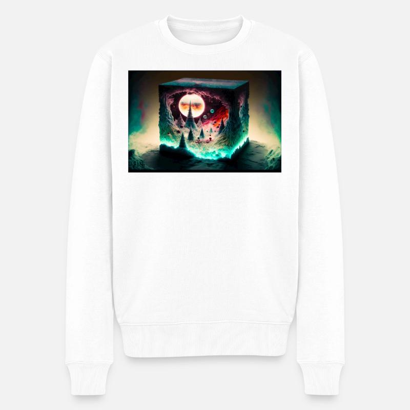 Mondneon Würfellandschaft - Männer Premium Bio Pullover - Weiß