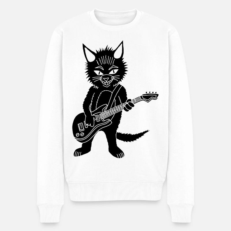 Chat noir guitariste - Pull Premium bio Homme - blanc