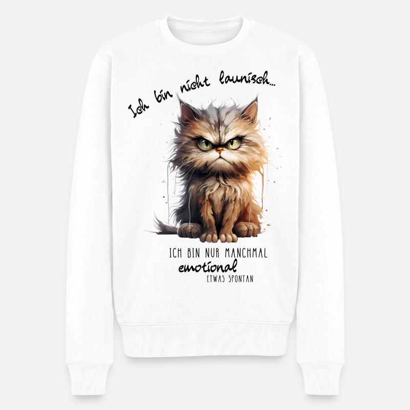 Grimmige Katze im Aquarellstil - Männer Premium Bio Pullover - Weiß