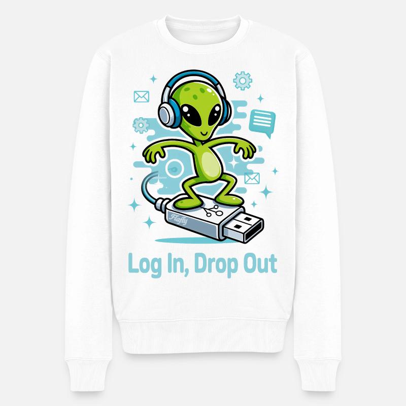 👽 Alien sur l’USB Surf - Pull Premium bio Homme - blanc