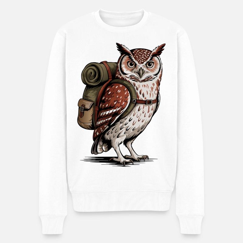 Wald-Eule mit Rucksack - Männer Premium Bio Pullover - Weiß