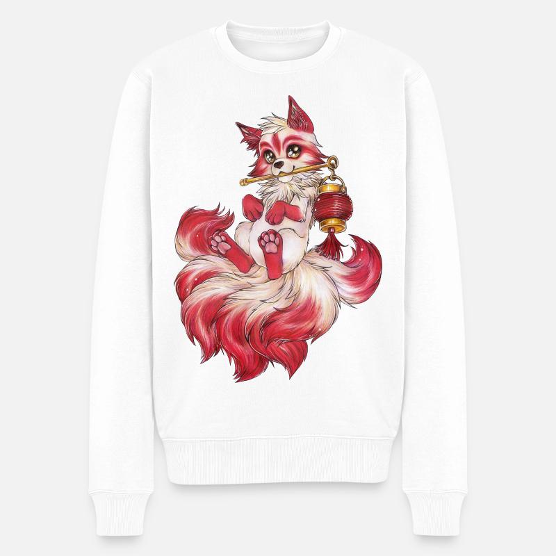 Kitsune mit Laterne Japanischer Fuchs Geist - Männer Premium Bio Pullover - Weiß