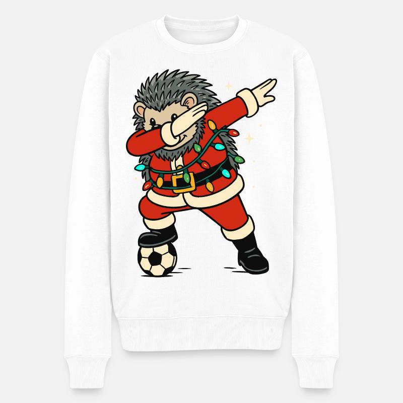 Dabbing Igel Weihnachtsmann Fußball Geschenk - Männer Premium Bio Pullover - Weiß