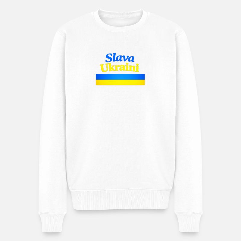 Slava Ukraini Design - Männer Premium Bio Pullover - Weiß