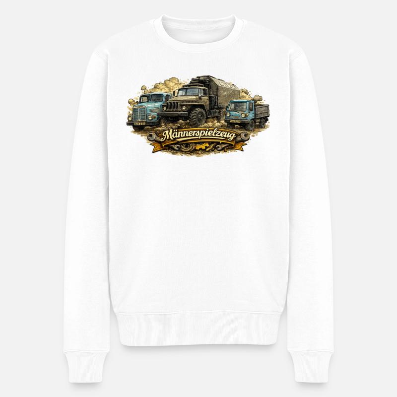 Vintagetrucks und Banner  - Männer Premium Bio Pullover - Weiß