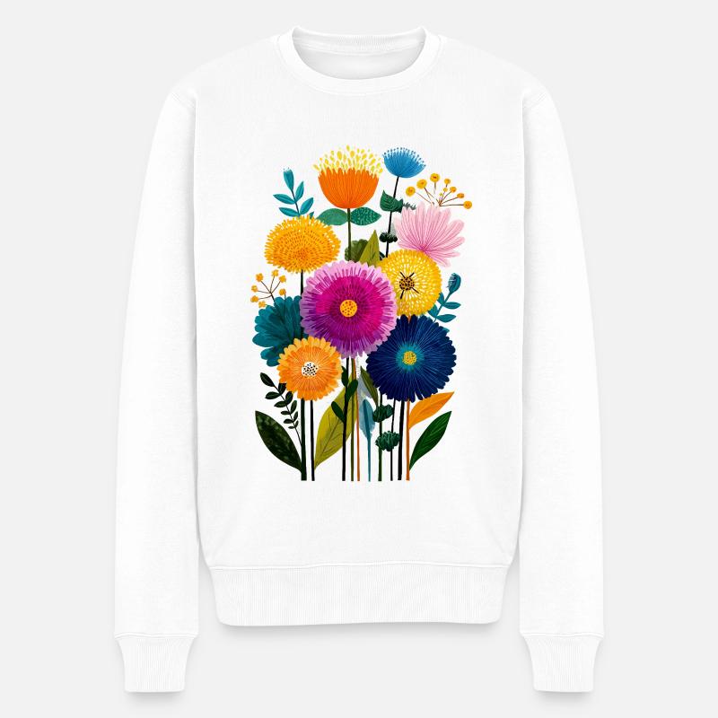 Bunte Blütenpracht Strauß Illustration - Männer Premium Bio Pullover - Weiß