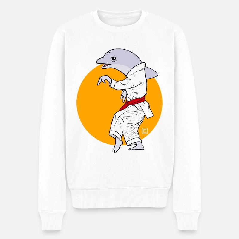 Karate-Delfin im Kimono - Männer Premium Bio Pullover - Weiß