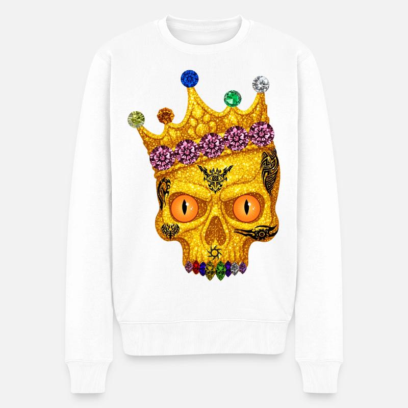 T-Shirt-Design mit Schädel mit Edelsteinen und Krone. - Männer Premium Bio Pullover - Weiß