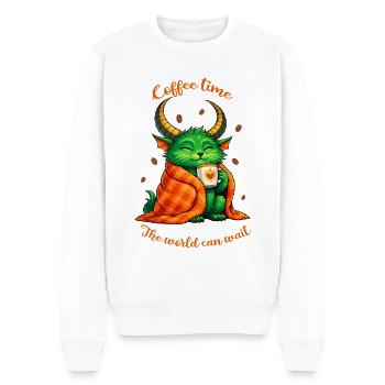Kaffeezeit – Ein kleines Kaffeemonster - Männer Premium Bio Pullover - Weiß - Vorne - Thijin (182cm)
