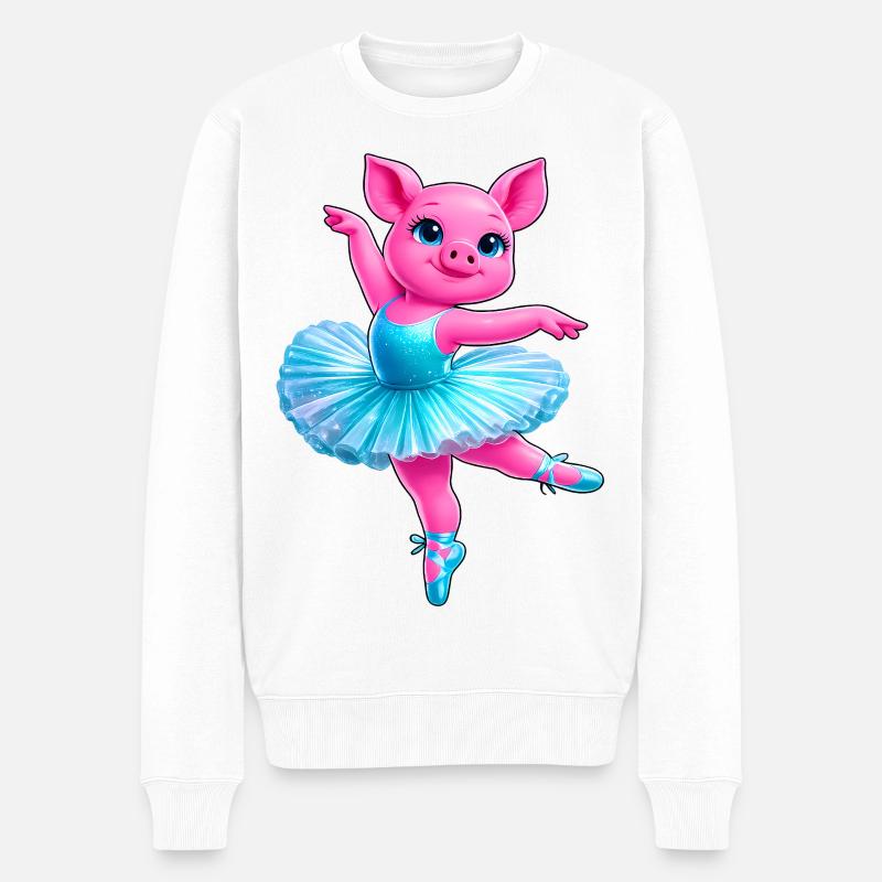 Cochon ballerine néon Animal dansant mignon - Pull Premium bio Homme - blanc
