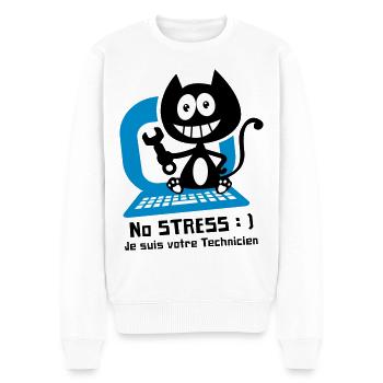 Chat technicien informatique, humour de chat ! - Pull Premium bio Homme - blanc - Devant - Thijin (182cm)