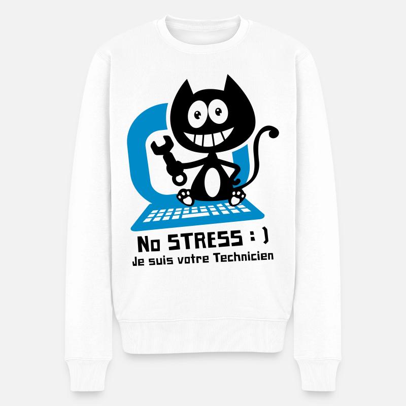 Chat technicien informatique, humour de chat ! - Pull Premium bio Homme - blanc