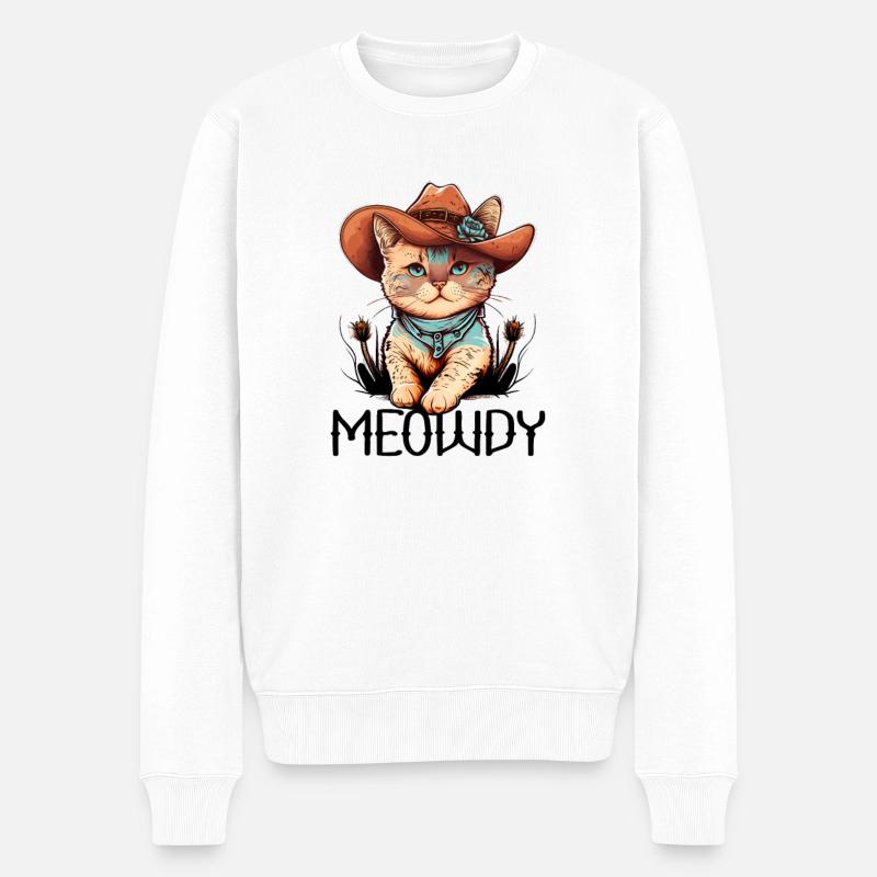 Meowdy Katze Howdy Meme Western Cowboy Kätzchen - Männer Premium Bio Pullover - Weiß