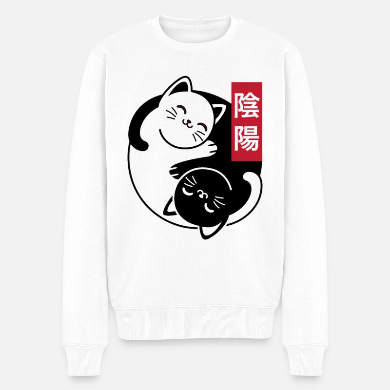 Chats Yin et Yang - Pull Premium bio Homme - blanc