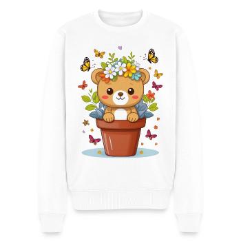 Ours en peluche mignon dans un pot de fleurs - Pull Premium bio Homme - blanc - Devant - Thijin (182cm)