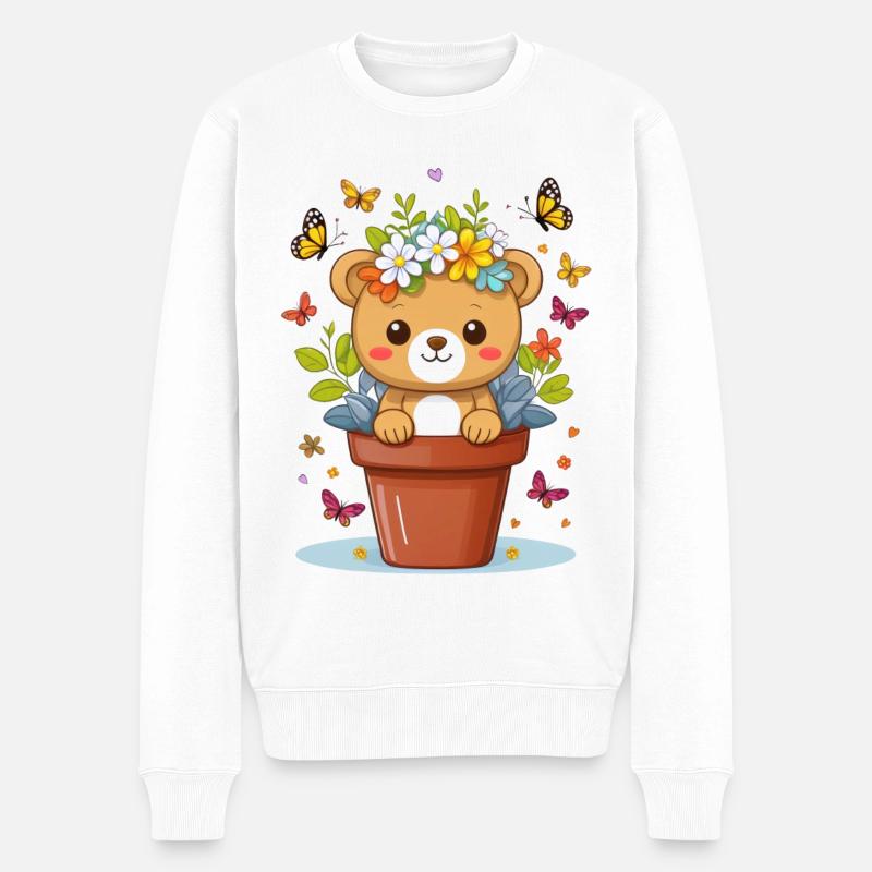 Niedlicher Teddy-Bär im Blumentopf - Männer Premium Bio Pullover - Weiß