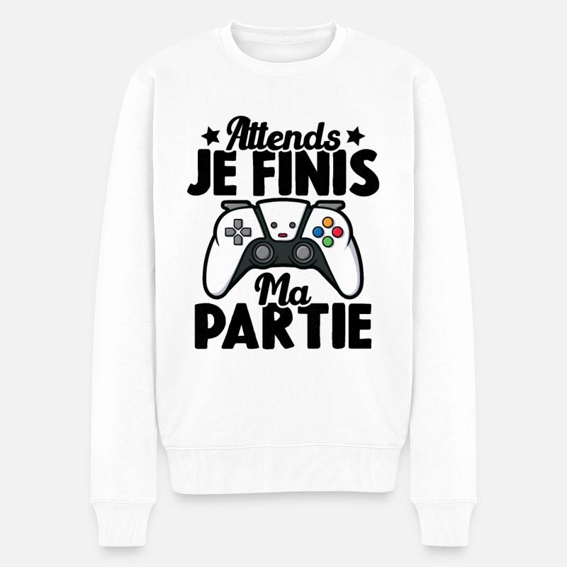 Attends Je Finis ma Partie - Pull Premium bio Homme - blanc