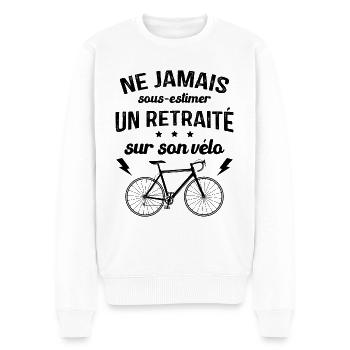 Un Retraité Sur Son Vélo Humour Retraite Cycliste - Pull Premium bio Homme - blanc - Devant - Thijin (182cm)